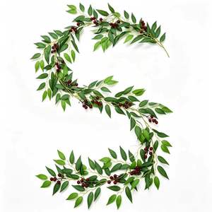 Guirlande de verdure artificielle avec baies rouges, en rotin souple, décoration de Noël pour arbre et mur - Product Image 1