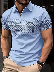 Camisa de manga corta con cremallera para hombre de alta calidad con diseño de lunares adecuado para negocios informales - Product Image 4