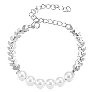 Bracelet chaîne en forme de feuille dorée pour femmes, avec perles d'imitation, bijoux à la mode, cadeau - Product Image 5