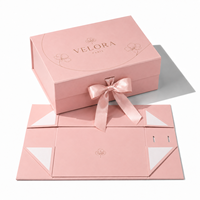 Boîte en papier rose pliable magnétique de luxe haut de gamme personnalisée, laminage brillant, logo personnalisé, emballage avec ruban, écologique