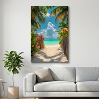 Quadro su Tela con Spiaggia Tropicale e Palme, Decorazione per Soggiorno e Ufficio, Dipinto Boho, Decorazione Murale Moderna e Astratta