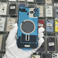 Coque arrière en verre + plaque en fer + anneau métallique magnétique de remplacement pour iPhone 14 15 16 17 Pro Max – Réparation de boîtier arrière fissuré