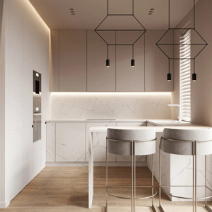 Custom Modern Modular L Shaped Kitchen Cabinet High Gloss Lacquer Finish Acrylic Plywood <strong>Doors</strong> Soft Close Hinges Faucet Marble - Product Image 4