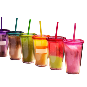 Custom logo 16oz 24oz Clear <b>Reusable</b> <b>Cup</b> Pastel Colored Double Wall Acrylic Plastic Water Tumblers with Lid and Straw - Product Image 3