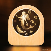 Lampe de nuit LED 3D personnalisée avec base en bois, motif gravé au laser sur verre, lampe de table USB à lumière chaude, décoration d'intérieur, cadeau pour chambre à coucher, vente en gros