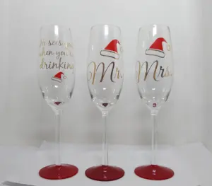 Conjunto de óculos personalizado, conjunto de óculos de vidro de cristal personalizado, cor vermelha e goblet champanhe