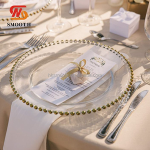 SMOOTH 13" Round <b>Large</b> Gold beads Rim Glass Charger <b>Plate</b> Wedding Dinner Table Charge <b>Plate</b> - Product Image 1