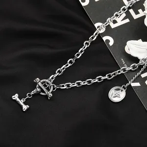 Artisanat loup design original style hip hop bijoux de mode pendentif os OT nœud O forme chaîne à maillons collier