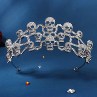 Diadème de tête de mort en cristal de strass pour Halloween, couronne pour reines, bijoux de cheveux, diadème
