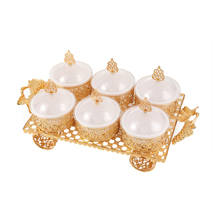 Bán buôn sang trọng Arabic vàng kim loại sắt bánh món ăn Tấm đặt kẹo bát cho trái cây khô Snack phục vụ khay - Product Image 2