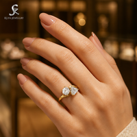 Toi Et Moi Bague de fiançailles en or massif avec deux diamants de laboratoire, taille hexagonale, coupe étagée, style bypass