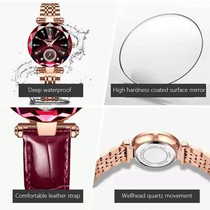 POEDAGAR 719, reloj para mujer, esfera estrellada de cuarzo, relojes de lujo con correa de cuero y diamantes para mujer, reloj de pulsera de moda para mujer - Product Image 5