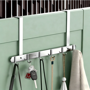 Nuevo Perchero Metálico Multiusos para Puerta, Plateado Pulido, para Cocina, Baño, Entrada, Almacenamiento de Ropa - Product Image 2