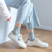 Chaussettes unies noires et blanches, chaussettes mi-mollet pour femmes, chaussettes courtes, bas de sport respirants, styles de couple