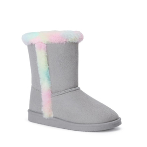 Bottes mi-mollet unisexes pour filles, mode, hiver/toutes saisons, daim gris avec fausse fourrure arc-en-ciel, doublure en peluche douce, antidérapantes, chaudes, pour enfants - Product Image 1