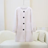 Nouveau design 2026 – Manteau long en laine d'agneau pour femme, col rond, en peau de mouton, manches longues JT642
