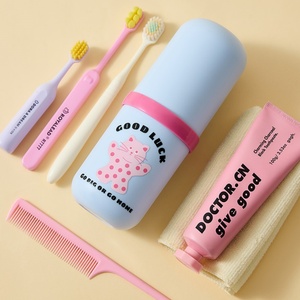 Plastic Travel Toothbrush <b>Holder</b> Sealed <b>Toothpaste</b> Container for Bathroom Use Travel Storage Box with Double Mouthwash Cup - Product Image 1