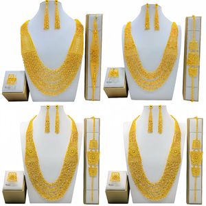 24K Gold Plated Dubai Wedding Jewelry <b>Set</b> Necklace Earrings Ring <b>Bracelet</b> Women's Ethnic Tassel Style Fashion Jewelry - Product Image 1