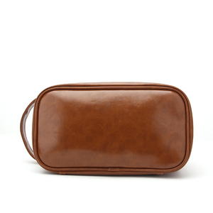 Organisateur de maquillage à double fermeture éclair à grande capacité à deux compartiments Sac de toilette personnalisé en cuir lisse pour homme - Product Image 4