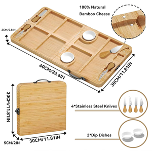 Papan Sajian Keju Bambu, Nampan Sajian Kayu dengan 4 Pisau dan 2 Wadah Saus, Piring Sajian Charcuterie yang Dapat Dibuka dengan 7 Sekat - Product Image 2