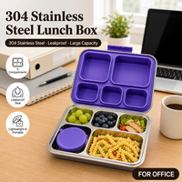 Boîte à lunch bento en acier inoxydable à 5 compartiments, multifonctionnelle, étanche, cuiseur vapeur pour enfants, personnalisable OEM