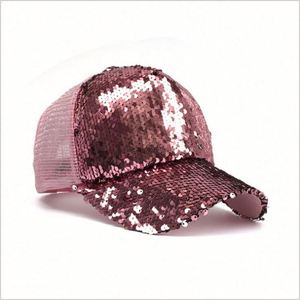 Casquette de baseball personnalisable pour femme, unie, à paillettes, scintillante, rose fantaisie, à sequins, pour spectacle de scène - Product Image 4