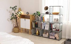 8-Cube Multifunctional Bookshelf Storage Rack Non-Woven Metal Iron <b>Cabinet</b> with MDF Wood Style Living Room Bedroom School Use - Product Image 3