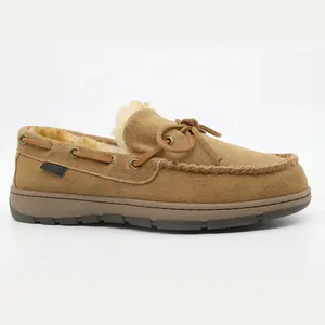 Classic Wholesale Men Suede Leather Removable Cushioned Footbed Chestnut Casual Moccasin Shoes