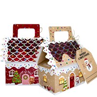 Ensemble de boîtes cadeaux en papier kraft en forme de maison de Noël, boîte d'emballage pour bonbons, biscuits et collations en forme de maison en pain d'épices pour les fêtes de fin d'année