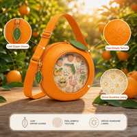 Sac à bandoulière personnalisé en forme d'orange mignon, sac Ita Kawaii en forme de citron, pochette ronde avec fenêtre transparente en PVC et breloque feuille pour femme