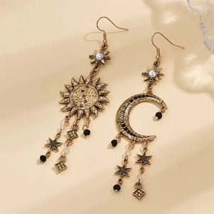 Pendientes Largos de Estrella y Luna Retro, Estilo Europeo Americano, Vintage, Exagerados, para Mujer, a la Moda - Product Image 5