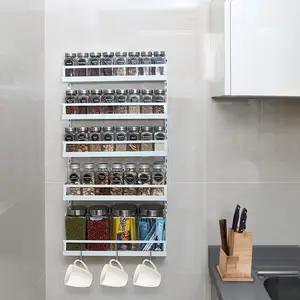 Wall Mount Spice Rack Organizer 5 Tier Height-Adjustable Hanging Spice Shelf Storage For Kitchen Pantry Cabinet Door