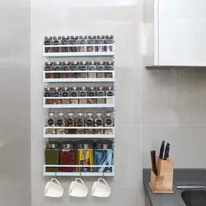 Estante para especias de montaje en pared, organizador de 5 niveles de altura ajustable, estante colgante para especias, almacenamiento para cocina, despensa, puerta de armario