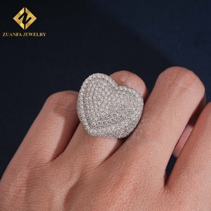 ZUANFA JEWELRY Anillo de Diamantes Cultivados en Laboratorio con Forma de Corazón y Pavé Completo, Plata S925, Joyería Hip Hop Brillante para Hombre - Product Image 5