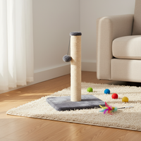 Rarewe Classic Modern 2-Level Velvet Cat Condo Indoor Scratching Post Short Plush Hanging Simulated Mouse Pet Accessories 62cm