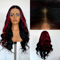 Perruque synthétique en fibre HD 13x4, transparente, sans couture, ondulée, rouge mélangé noir mat, résistante à la chaleur, vente en gros