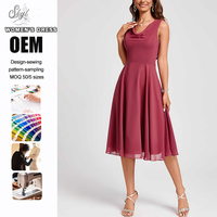 Robe midi décontractée d'été pour femme, coupe trapèze fluide et élégante, col bénitier, idéale pour les fêtes, personnalisable en usine