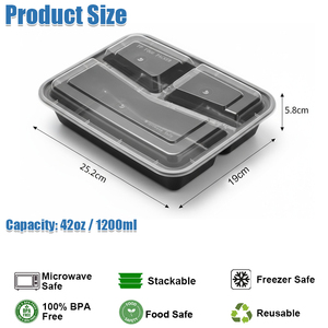 Hộp cơm bento dùng một lần thân thiện với môi trường 42oz, có thể dùng lò vi sóng, hộp đựng thức ăn mang đi, hộp cơm tự hâm nóng, hộp đựng đồ ăn chuẩn bị sẵn - Product Image 2