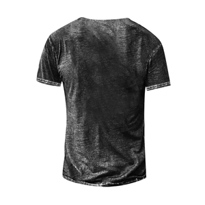 Logo personnalisé hommes é<span class=keywords><strong>t</strong></span>é Vintage en détresse bouton <span class=keywords><strong>col</strong></span> en <span class=keywords><strong>V</strong></span> <span class=keywords><strong>t</strong></span>-shirts lavé à l'acide manches courtes 100% coton tricoté tenue - Product Image 4