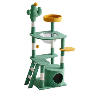 Arbre à <span class=keywords><strong>chat</strong></span> de luxe Tour murale en bois Arbre a <span class=keywords><strong>Chat</strong></span> Cactus et champignon Design avec des matériaux en peluche Jouet du sol au plafond pour chats - Product Image 2