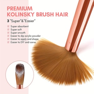 Lot de 3 pinceaux à liner pour ongles en acrylique, tailles 8, 10, 14, manche en plastique rose, poils Kolinsky, pour la peinture française, usage professionnel - Product Image 4