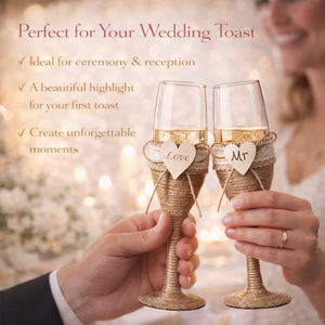 Flûtes à champagne, verres à vin, 7 oz, ensemble de 2 pour la mariée et le marié, pour les toasts de mariage, élégant, rétro, cadeau de mariage pour les couples - Product Image 6