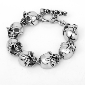Waterproof 316L Stainless Steel Flat Skull Head Link Chain <b>Bracelet</b> Skull Bangle Fashion Jewelry - Product Image 1