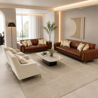 Canapé en cuir ciré de luxe sur mesure de style médiéval mixte haut de gamme, 3 places*2 + 2 fauteuils individuels, pour salon, ensemble de canapés 1+1+3+3
