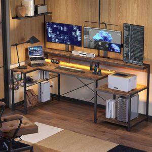 Escritorio de Computadora Moderno en Forma de L SENYU, con Estantes de Almacenamiento, Iluminación LED, Ecológico, Duradero y Multifuncional - Product Image 1