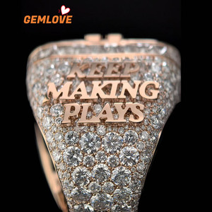 GEMLOVE Men's Rose Gold Plated Ring With Baguette Cut Diamonds Pave Setting Hiphop Style Number Pattern - Product Image 2