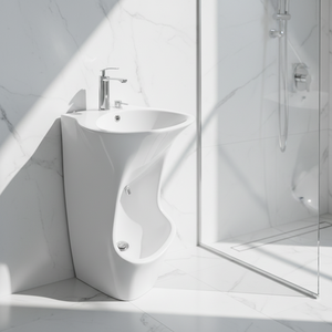 Lavabo de salle de bain moderne en céramique avec poignée à levier, écologique et facile à nettoyer, résistant à l'eau, qualité hospitalière pour salle de bain et villa - Product Image 1