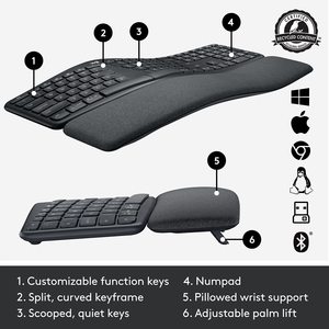 Logitech ERGO K860 Wireless Keyboard Ergonomic Split Computer Notebook Business Office Keyboard 109 <b>Keys</b> Keyboard - Product Image 3