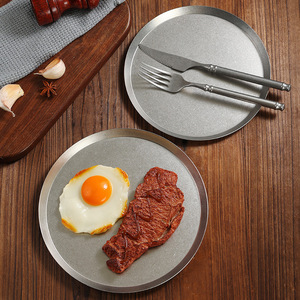 Vintage Stainless Steel Round Plate Industrial Style Barbecue Plate Party Hotel Coffee Use Solid Color Disc - Product Image 3