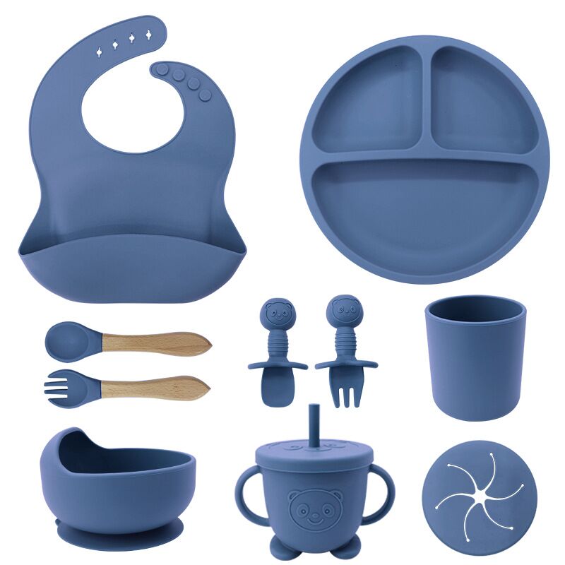 (wood fork spoon feeding set 10pieces in 1 ) dark